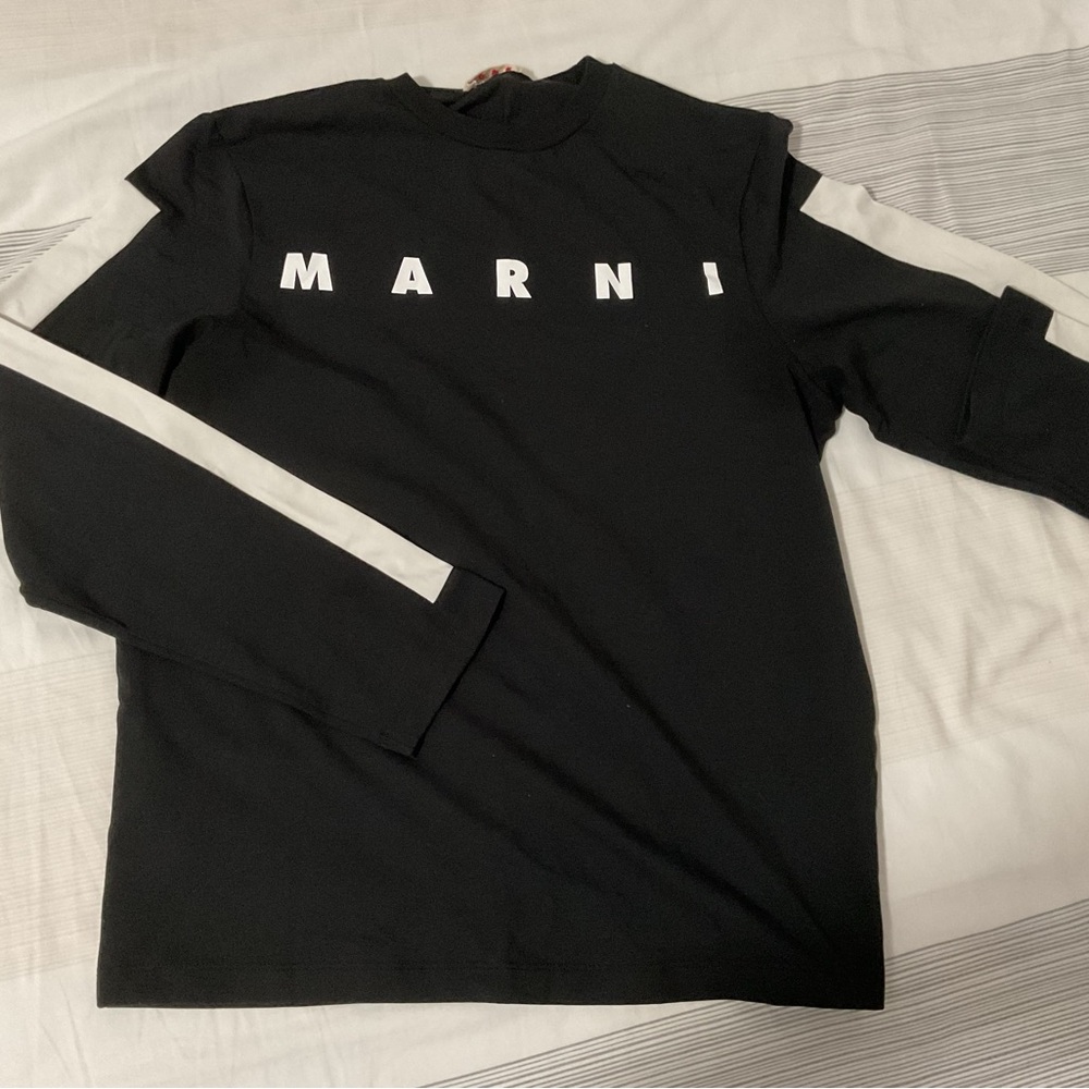 Marni Black and White Logo Long Sleeve Top